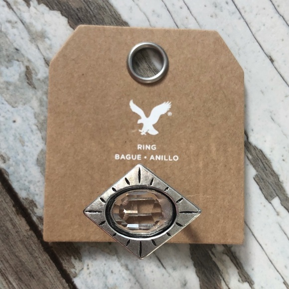 American Eagle Outfitters 𝅺aeo etched oval crystal edgy silver ring - Picture 2 of 5